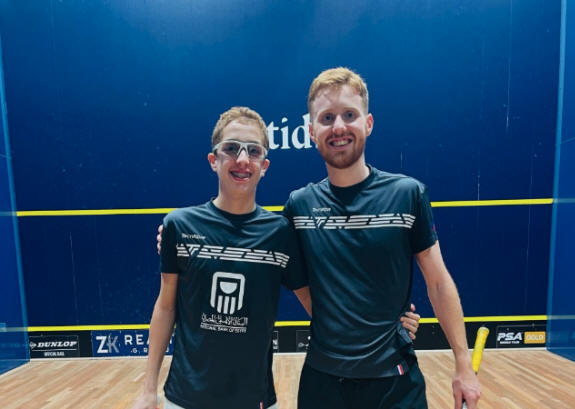 Mohamad Zakaria (left) and Tom Walsh (right) on court in Houston