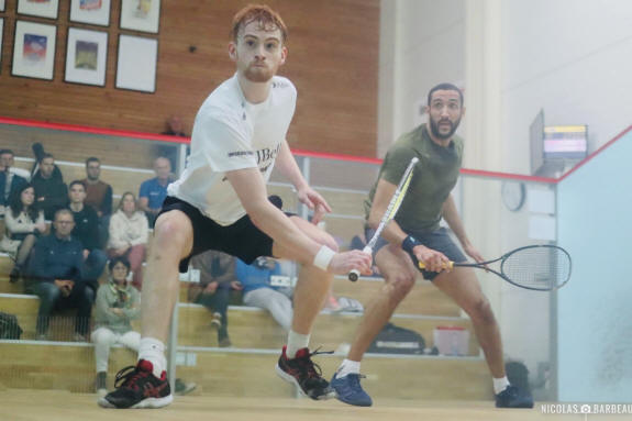 Simon Herbert and Declan James on court during their second round match in Niort