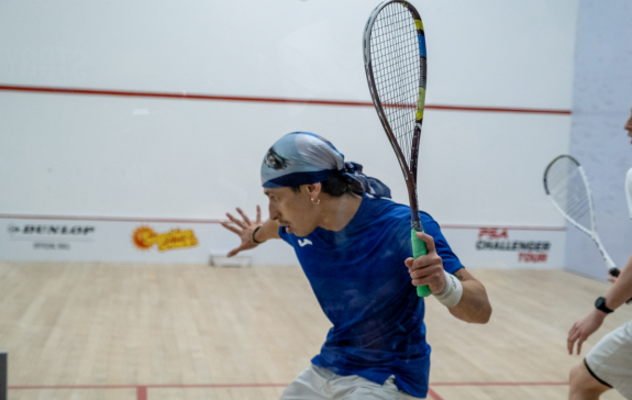 Andres Herrera in action in the semis of the QPCC Premiere Squash Tournament