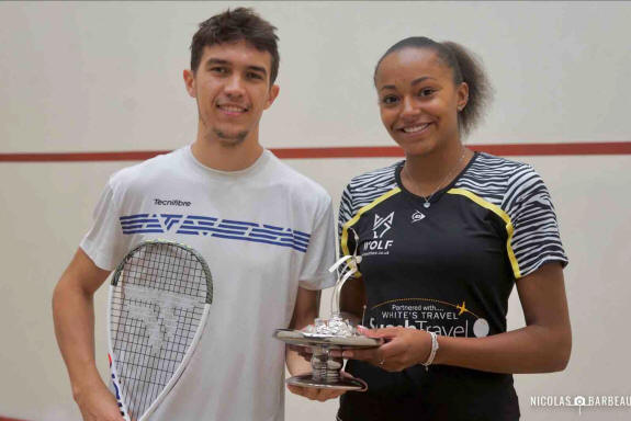 Edwin Clain and Asia Harris with L'International des Mirabelles trophy