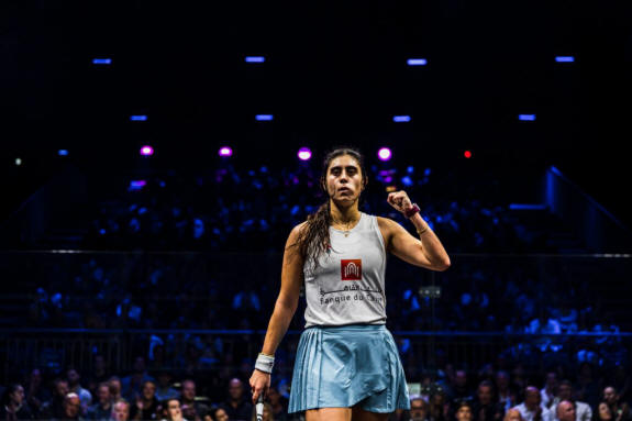 Nour El Sherbini celebrates her win in the final in Zurich