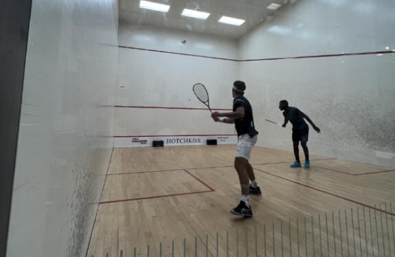 Spencer Lovejoy and Babatunde Ajagbe on court in their semi-final