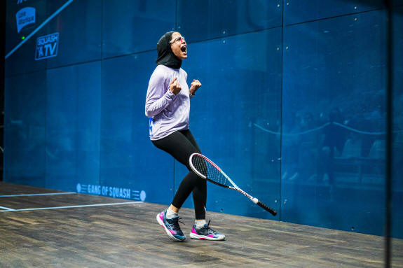 Salma Eltayeb celebrates her first round win at the Open de France