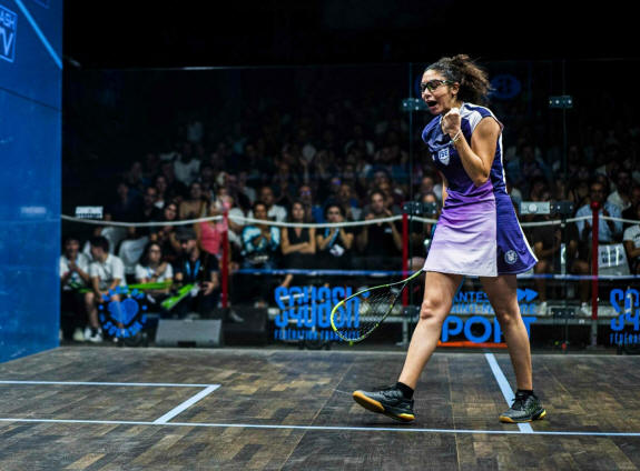 Fayrouz Aboelkheir celebrates her win over Nour Aboulmakarim