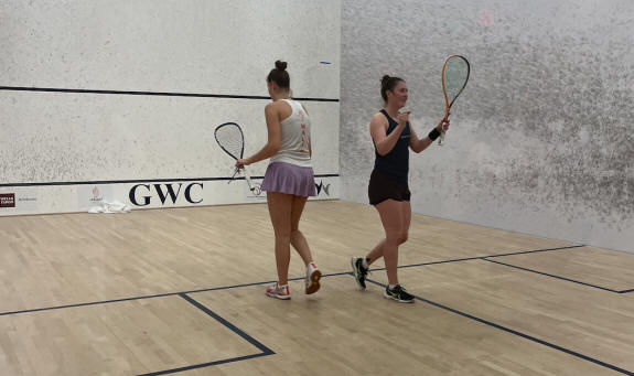 Laura Tovar celebrates after beating Torrie Malik in the semis of the GWC Squash House Challenger