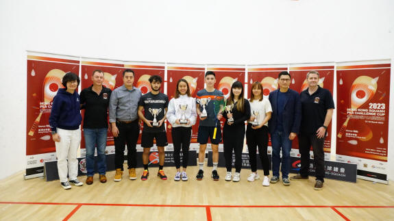Tang Ming Hong and Ainaa Amani among others at the prizegiving ceremony for the Hong Kong Challenge Cup