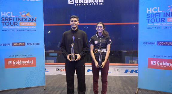 Abhay Singh and Amina Orfi with the trophies in Jodhpur
