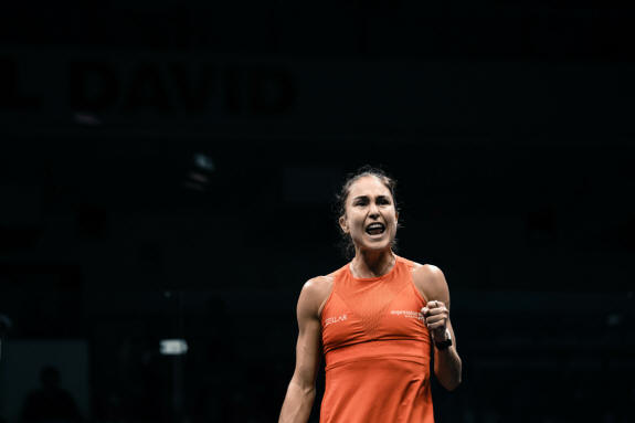 Nele Gilis celebrates at the Malaysian Open