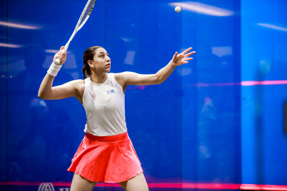 Farida Mohamed, pictured here at the Squash On Fire Open in 2023, is into the final in Springfield
