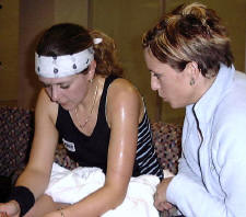 Charman advises Jackman during the semi-finals ...