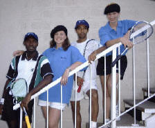 Before the Jamaica battle-of-the-sexes (L to R): Steve Smith, Natalie Grainger, Wayne Prescod & Sabine Schoene
